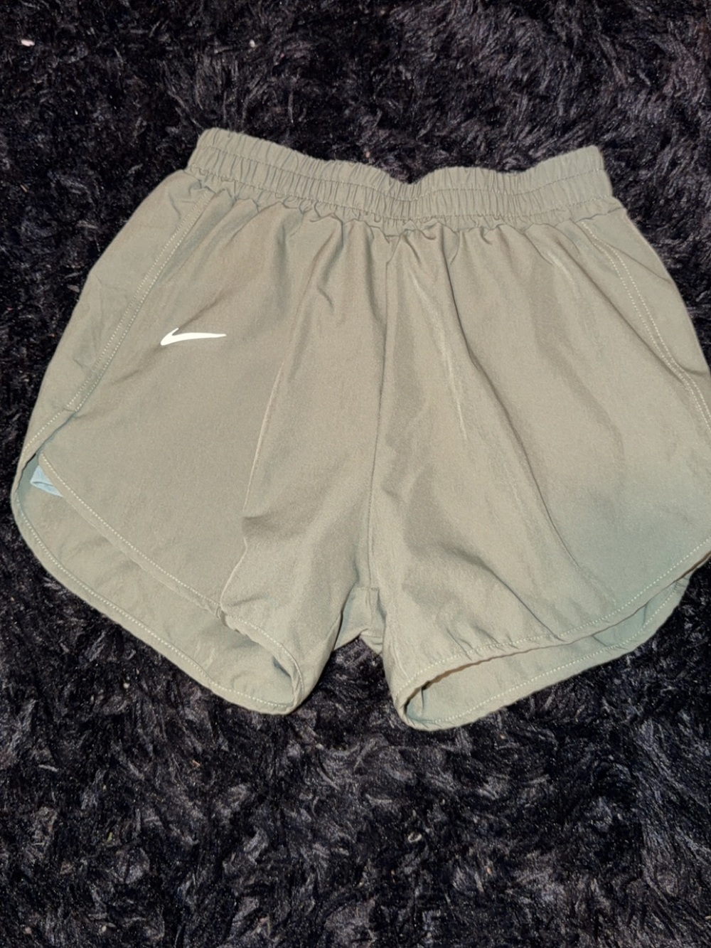 Nike Sage Green Athletic Shorts with White Swoosh